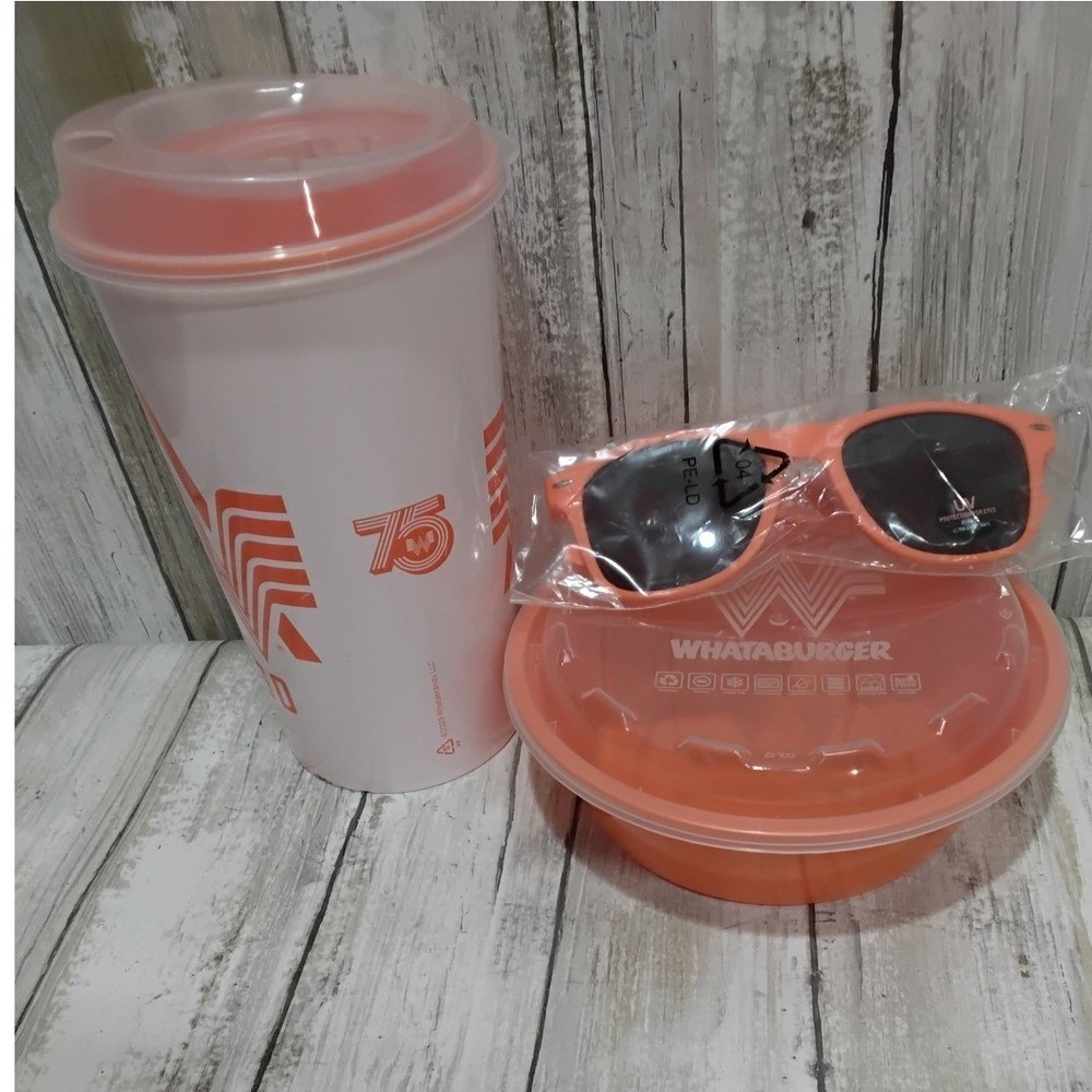 Whataburger Orange Cup Bowl Sunglasses 75th Anniversary Collectible Set‎ - Picture 7 of 7